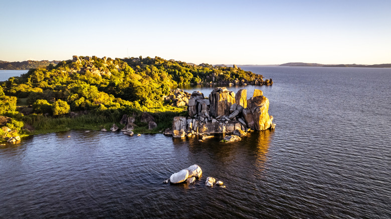 Rocky cliffs at tip of Ukerewe Island in Lake Victoria, Tanzania