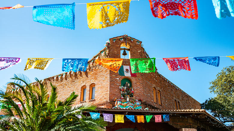Building with papel picado at Market Square, San Antonio