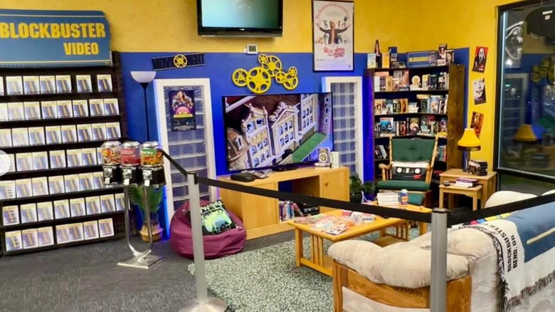 Staged living room inside the last Blockbuster