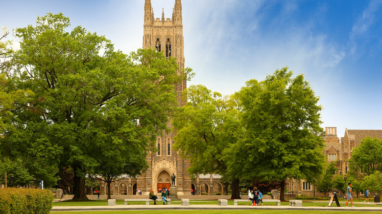 Students on campus near Duke University main building