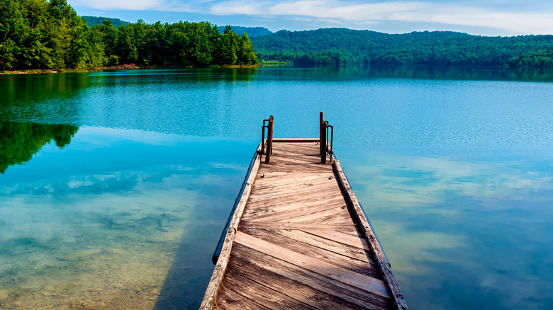 A dock on the clear waters of Summersville Lake, West Virginia