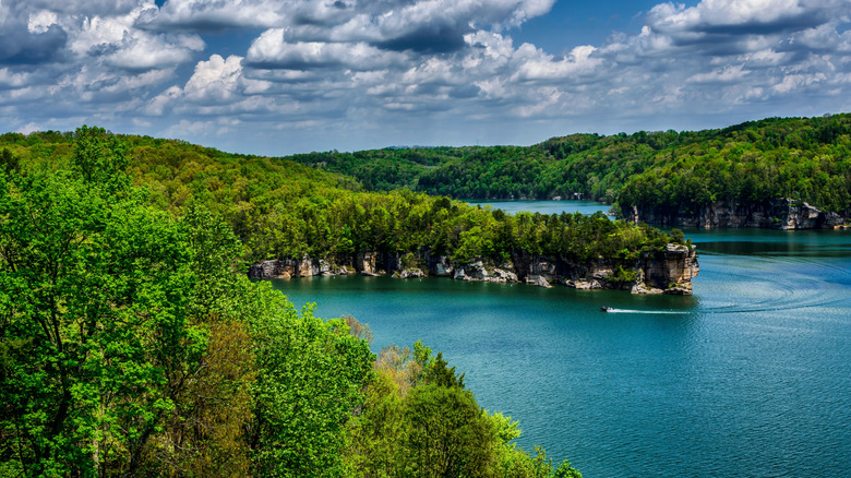 View of Summersville Lake on a cloudy day in West Virginia
