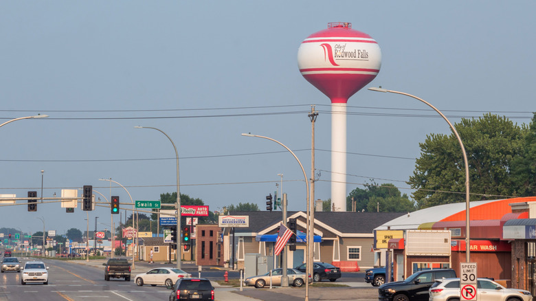 Small town street and water tower