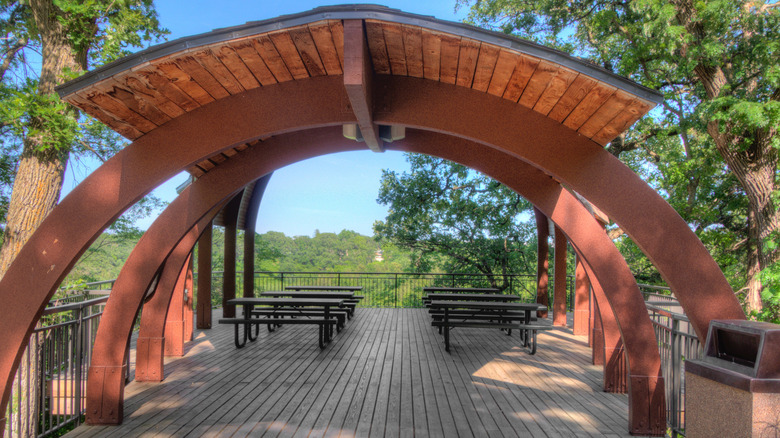 Large wood picnic shelter with tables