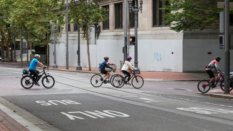 people riding bikes