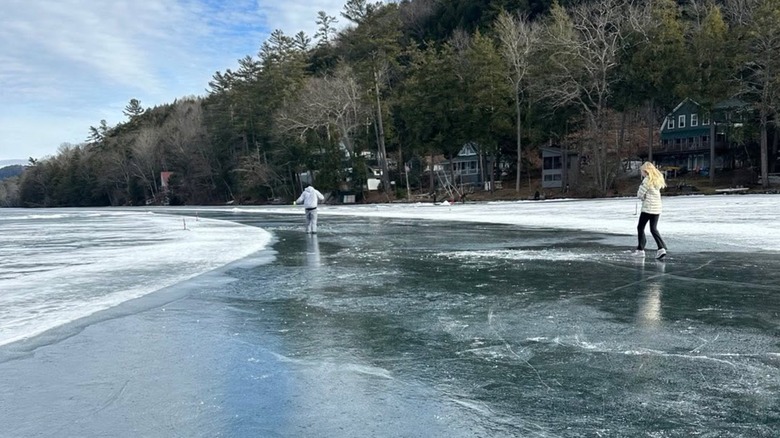 Ice skaters on the Lake Morey Ice Skating Trail