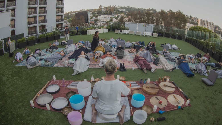 Photo of group sound bath on the rooftop of The London Hotel West Hollywood