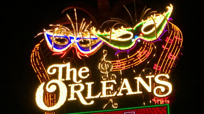 View of The Orleans Hotel and Casino sign at night