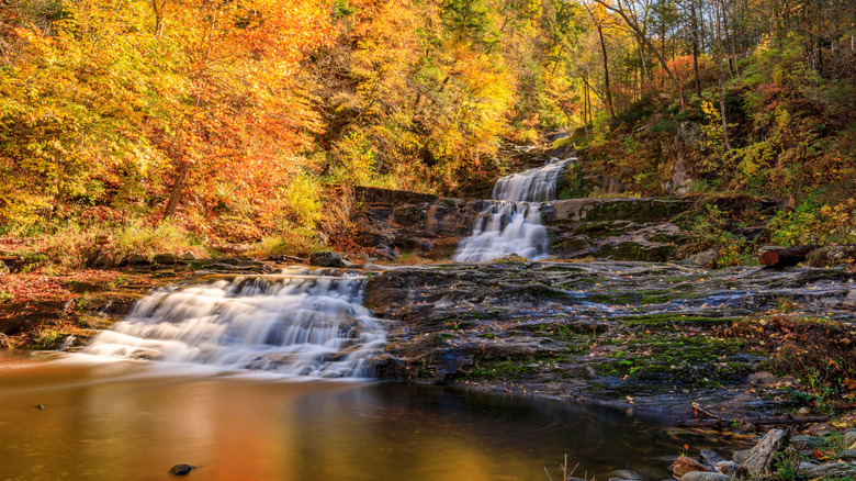 Kent Falls flowing in autumn