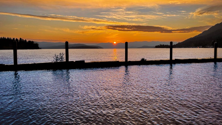 A golden sunset at Lake Pend Oreille in Hope, Idaho