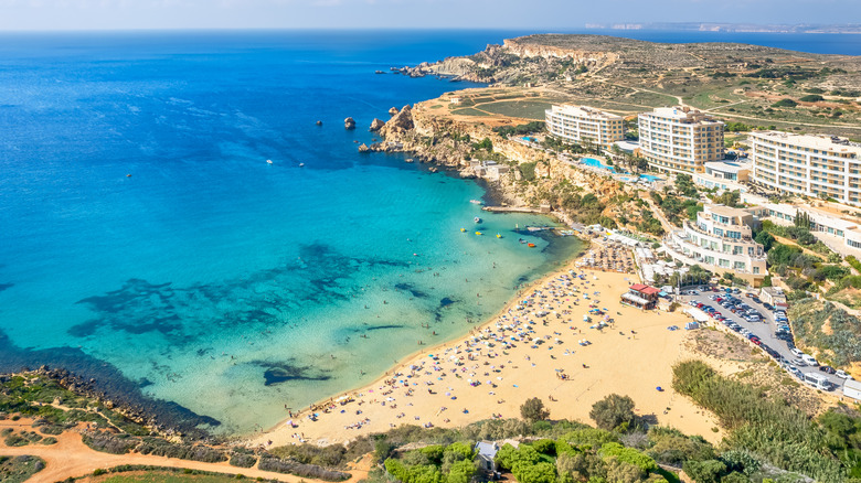 Buildings and Paradise Bay Beach, Malta