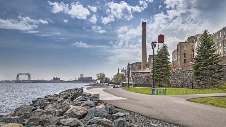 Duluth viewed from the shore of Lake Superior