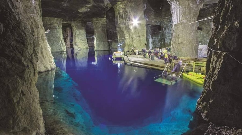Deep blue water inside a flooded mine at Bonne Terre Missouri