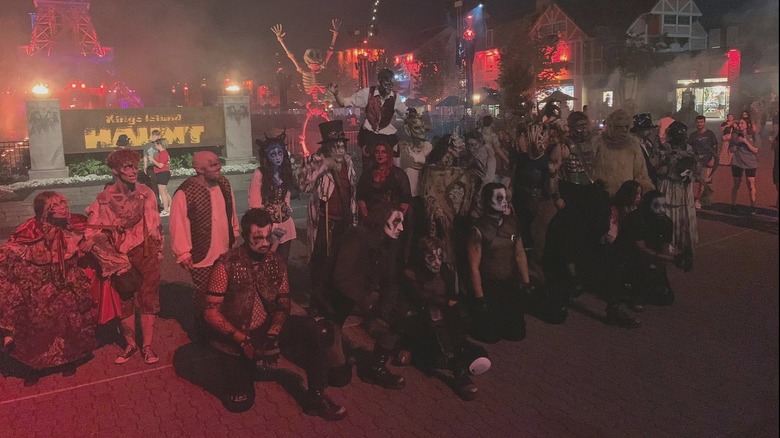 Monsters prepare to enter the park at Kings Island's Halloween Haunt
