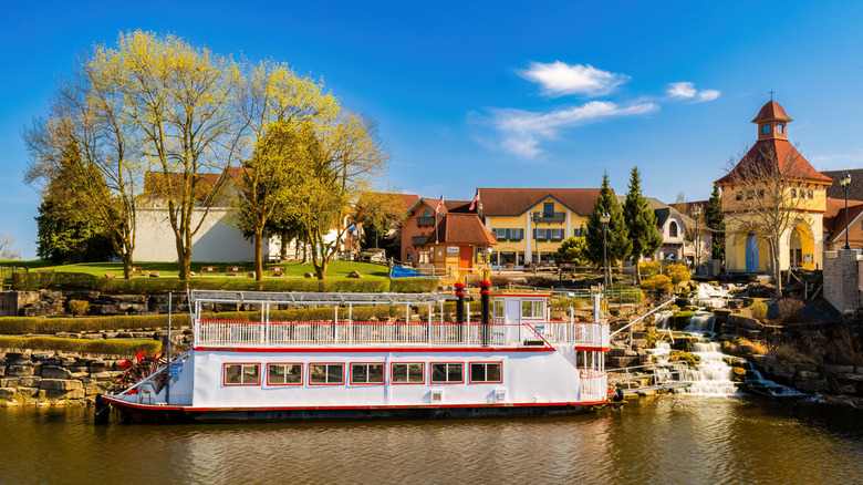 Bavarian Belle Riverboat with Frankenmuth, Michigan in the background