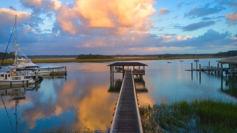 Boat dock on the Skidaway River, Isle of Hope, Georgia