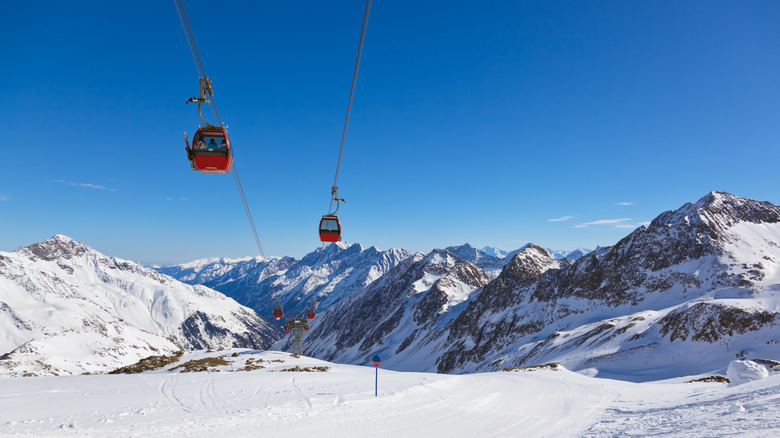 Ski lift with mountains in Innsbruck, Austria