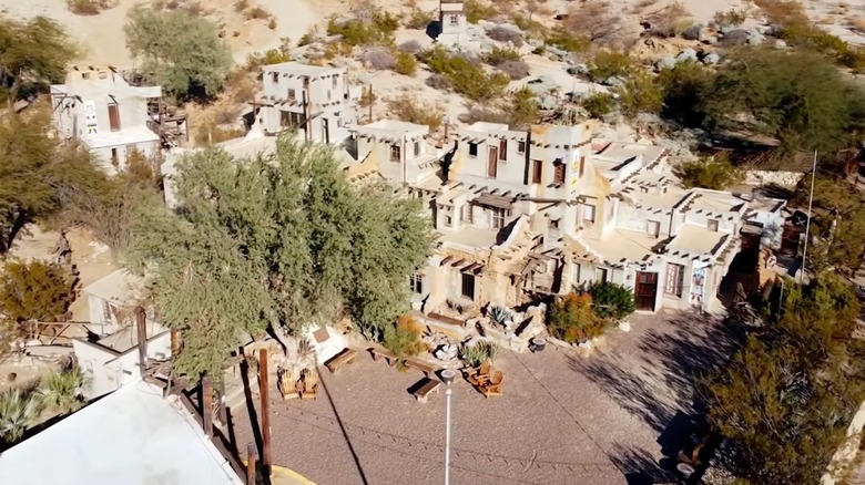 Aerial view of Native American-inspired village Cabot's Pueblo Museum