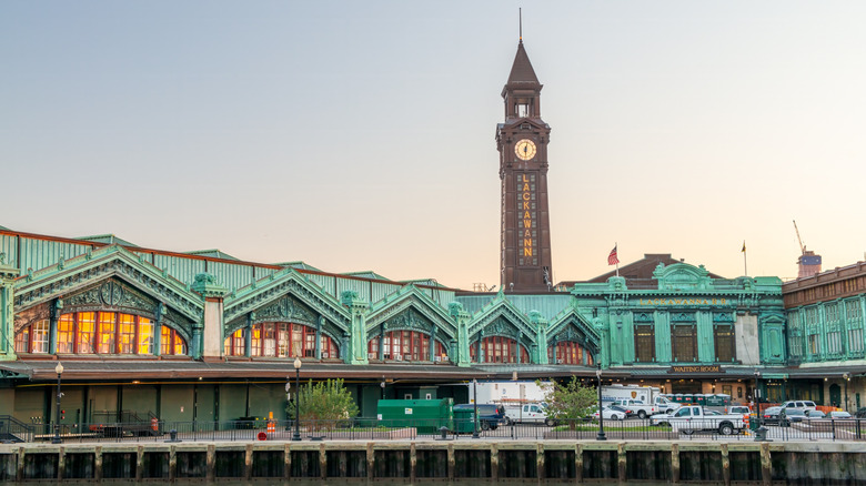 The copper facade of the Hoboken Lakawanna Terminal front entrance