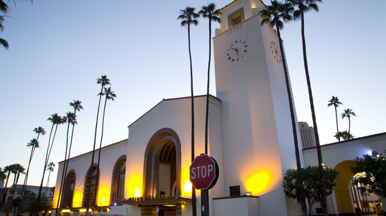 Union Station entrance at sunrise, Los Angeles