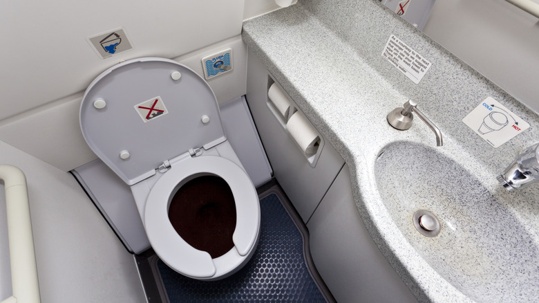 A bathroom on a plane.