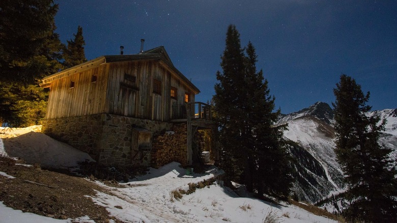 A view of OPUS Hut in the San Juan Mountains of Colorado at night