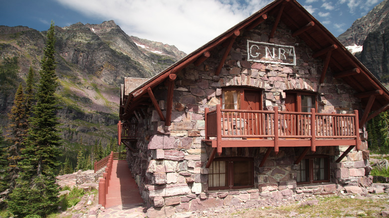 The stone facade of Sperry Chalet in Glacier National Park, Montana