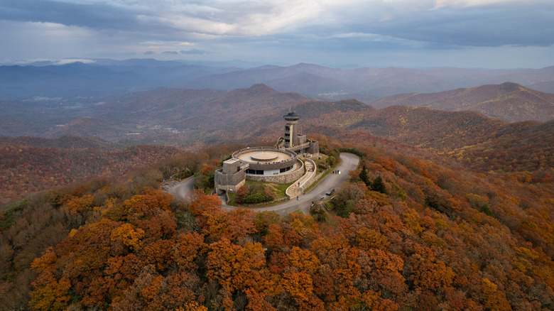 Aerial view of Brasstown Bald, the highest point in Georgia, in the fall