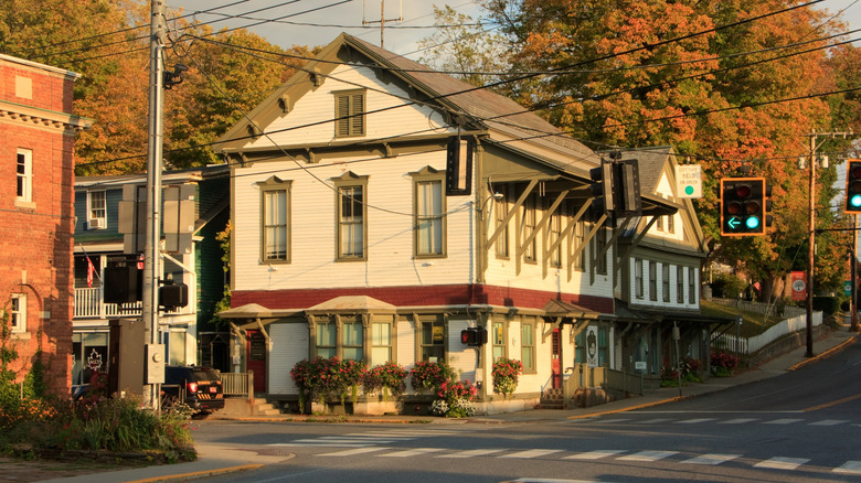 A quaint intersection in Wilmington, Vermont, on the Scenic Route 100 byway