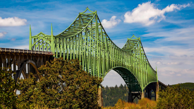 Conde B. McCullough Bridge spanning the river near Coos Bay