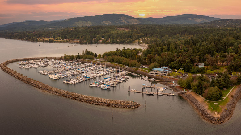 Sequim, Washington boats in the marina during sunset