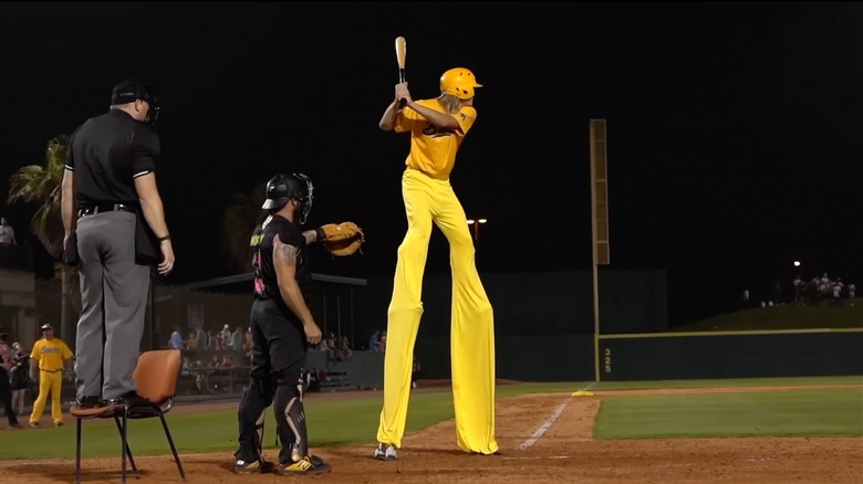 Player on stilts at Grayson Stadium
