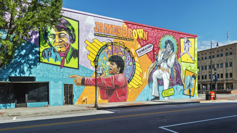 A colorful James Brown mural in downtown Augusta
