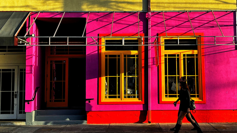 Bright pink and yellow building in New Orleans