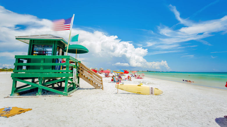 A lifeguard tower on Siesta Key beach in Sarasota, Florida