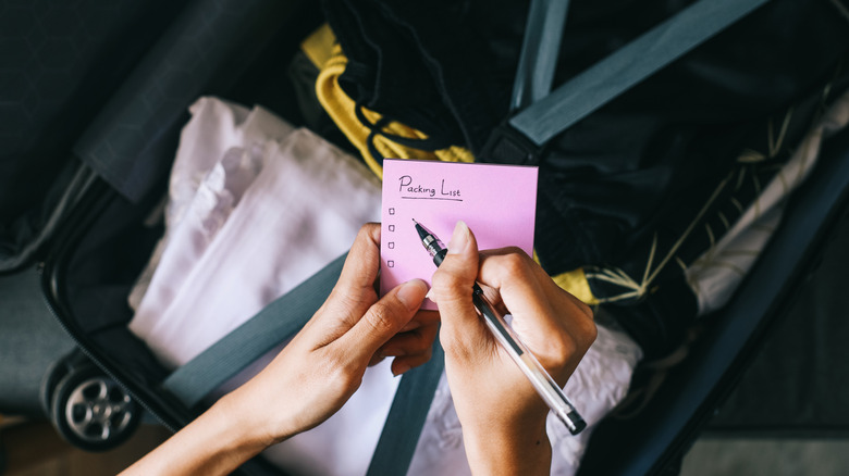 Checking off packing list