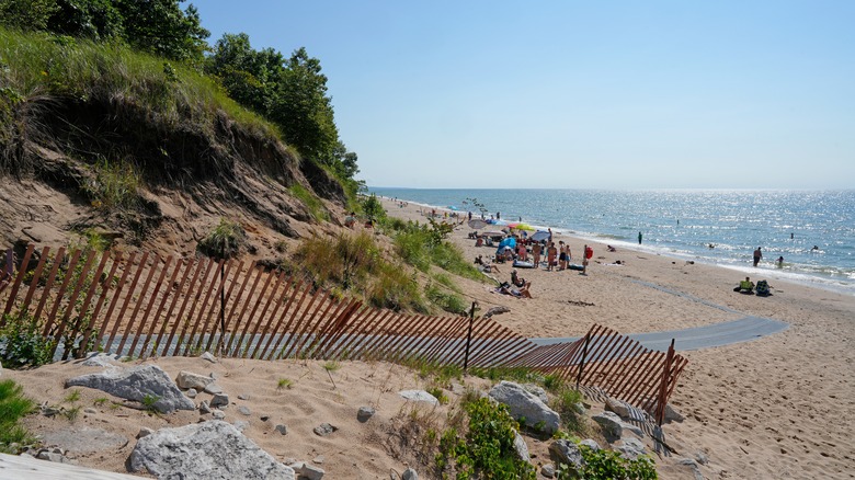Beachgoers on South Haven Beach, Michigan