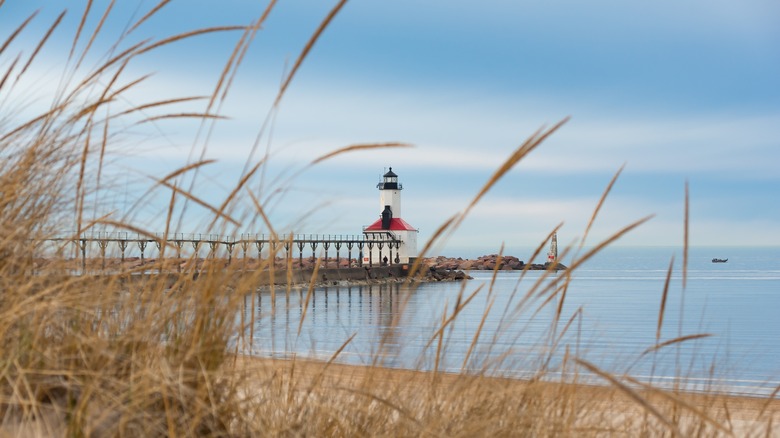 Lighthouse on Washington Park Beach in Michigan City, Indiana
