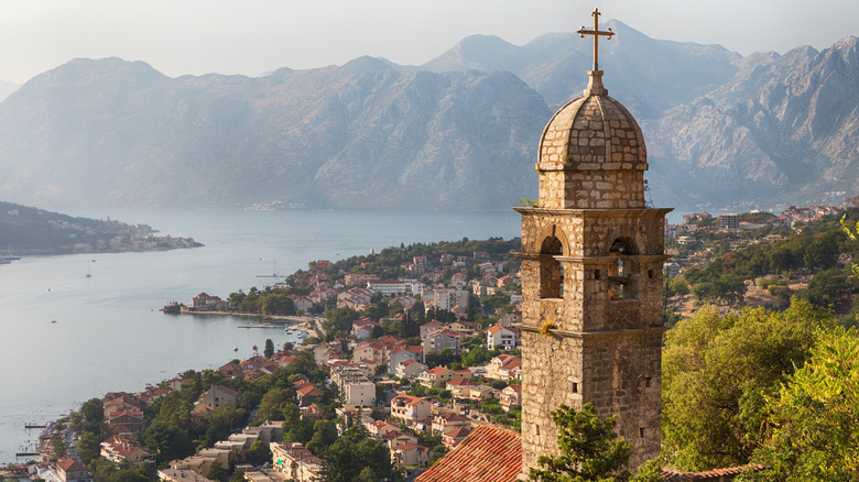 Scenic drone shot of Kotor, an old town in Montenegro