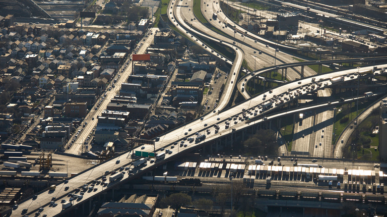 Aerial view of Interstate 90 and 94 crossing Interstate 55 in Chicago, Illinois