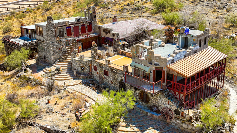 An aerial overview of the Mystery Castle in Phoenix, Arizona