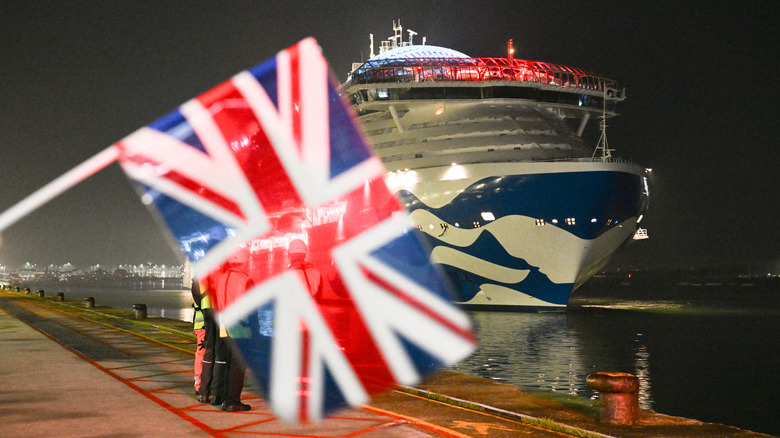 Arrival of Princess Cruises Sphere-Class ship at port in Southampton, England