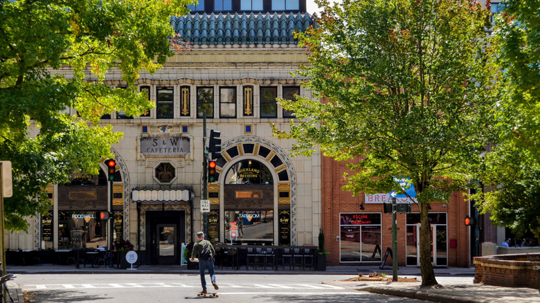 skateboarder in downtown Asheville