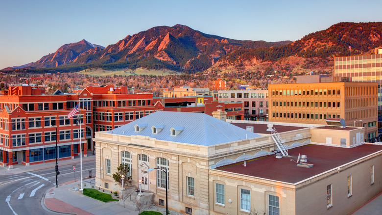 Downtown Boulder with mountains