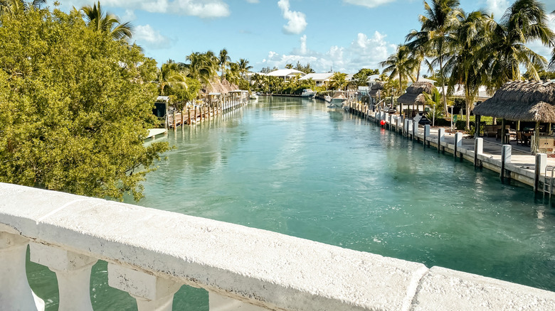 A quiet residential canal on the resort island of Duck Key, Florida