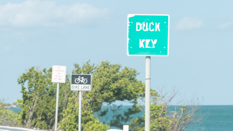 Sign on the Florida Keys Overseas Highway marking Duck Key