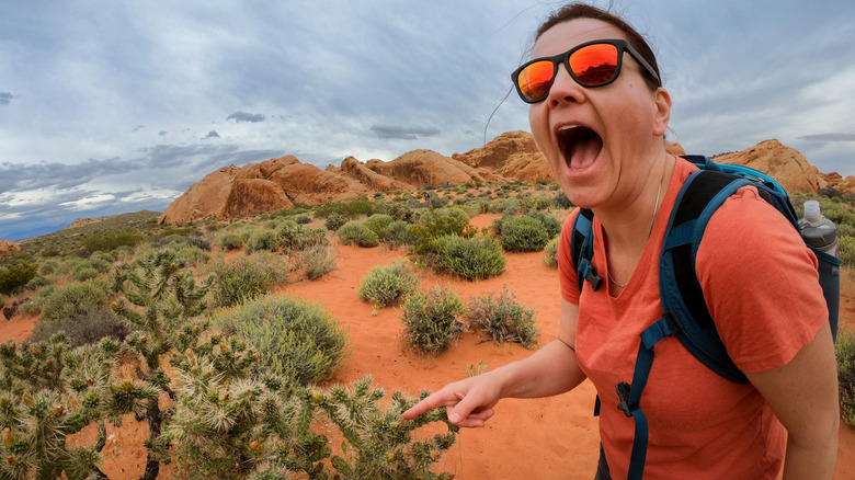 Traveler in the desert yelling