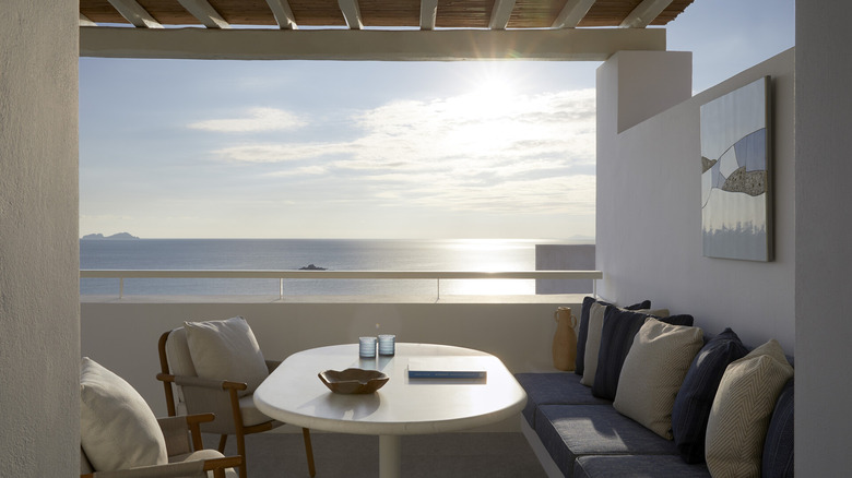 The sitting area in one of Four Season Hotel Mykonos' accommodations
