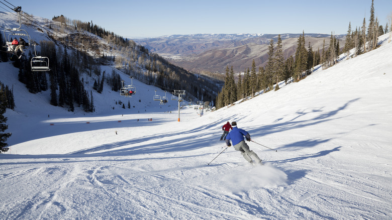 A skier going down Ajax Mountain in Aspen