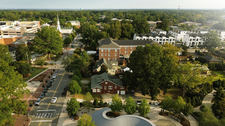 Aerial view of downtown Cary